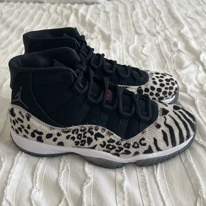 Women's Jordan 11 Black and White Animal Print Sneakers